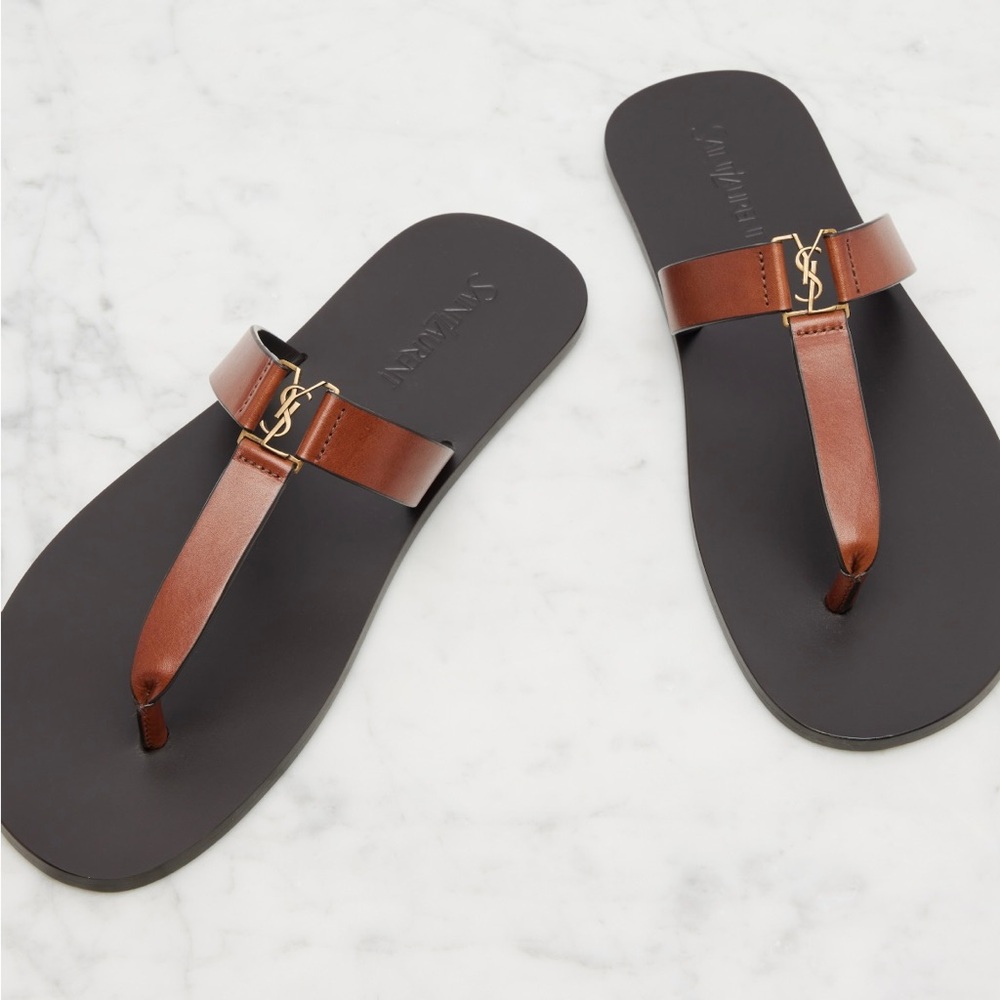SAINT LAURENT Babylone YSL logo leather thong sandals - Picture 4 of 6